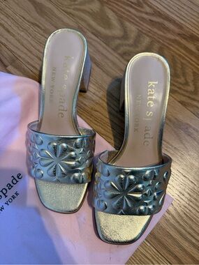 kate spade Metallic Gold Embossed Block Heel Mules
